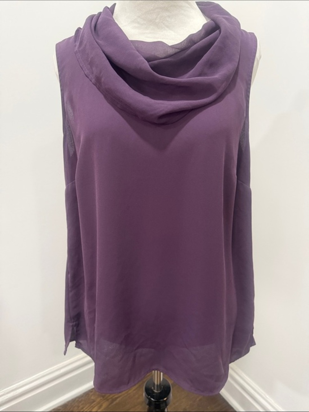 Cabi “Surround” Sleeveless Draper Cowl Neck Chiffon Blouse Deep Plum Purple Med
